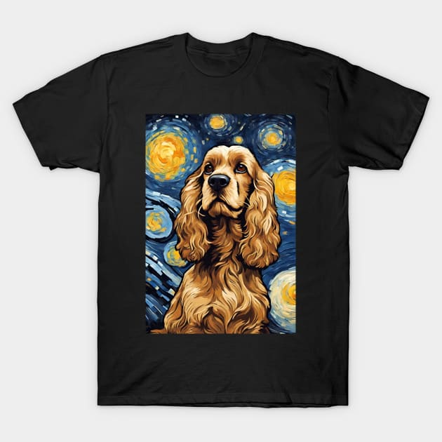 Cute Cocker Spaniel Dog Breed Painting Dog Breed Painting in a Van Gogh Starry Night Art Style T-Shirt by Art-Jiyuu